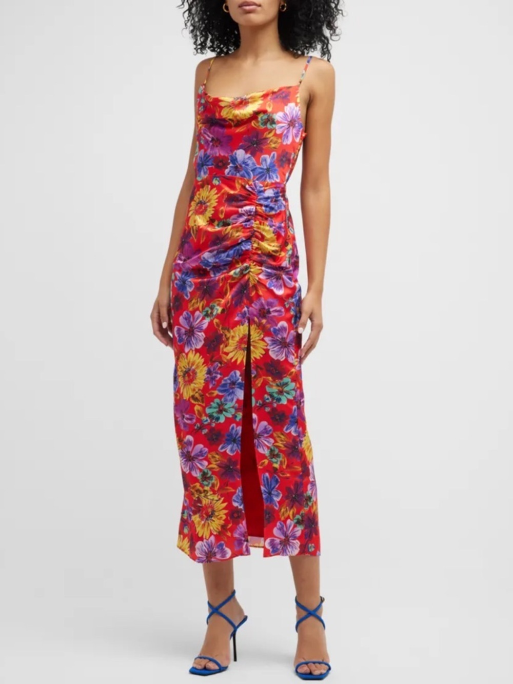 Milly LILLIANA FLORAL Cowl Neck Satin Midi Dress Size 8